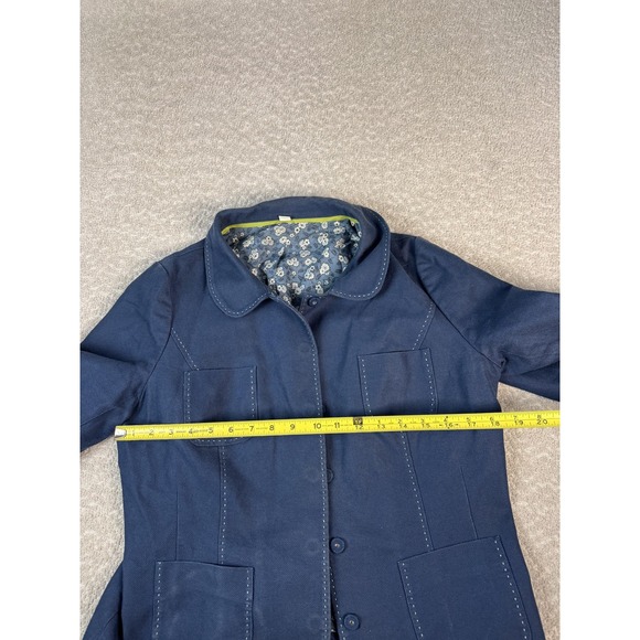 Boden Jacket Womens 10 Navy Blue Linen Cotton Floral Lined Button Front Pockets - Picture 3 of 11